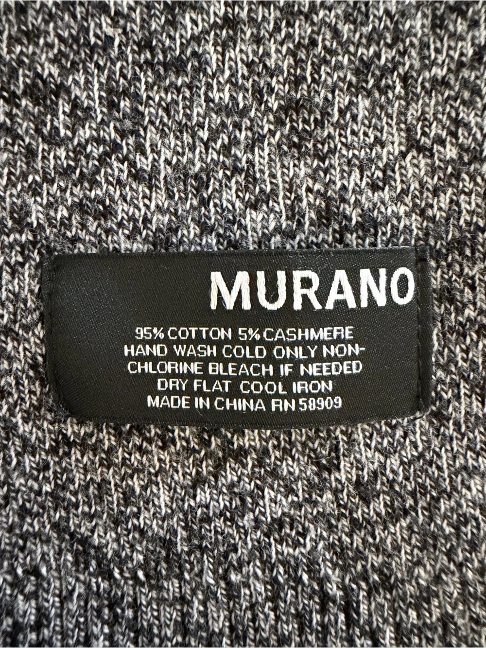 Murano Black White Marled Heather Cotton Cashmere Knit Scarf